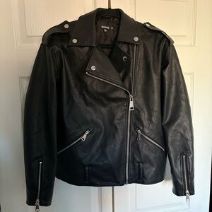 Missguided + Black Faux Leather Moto Jacket